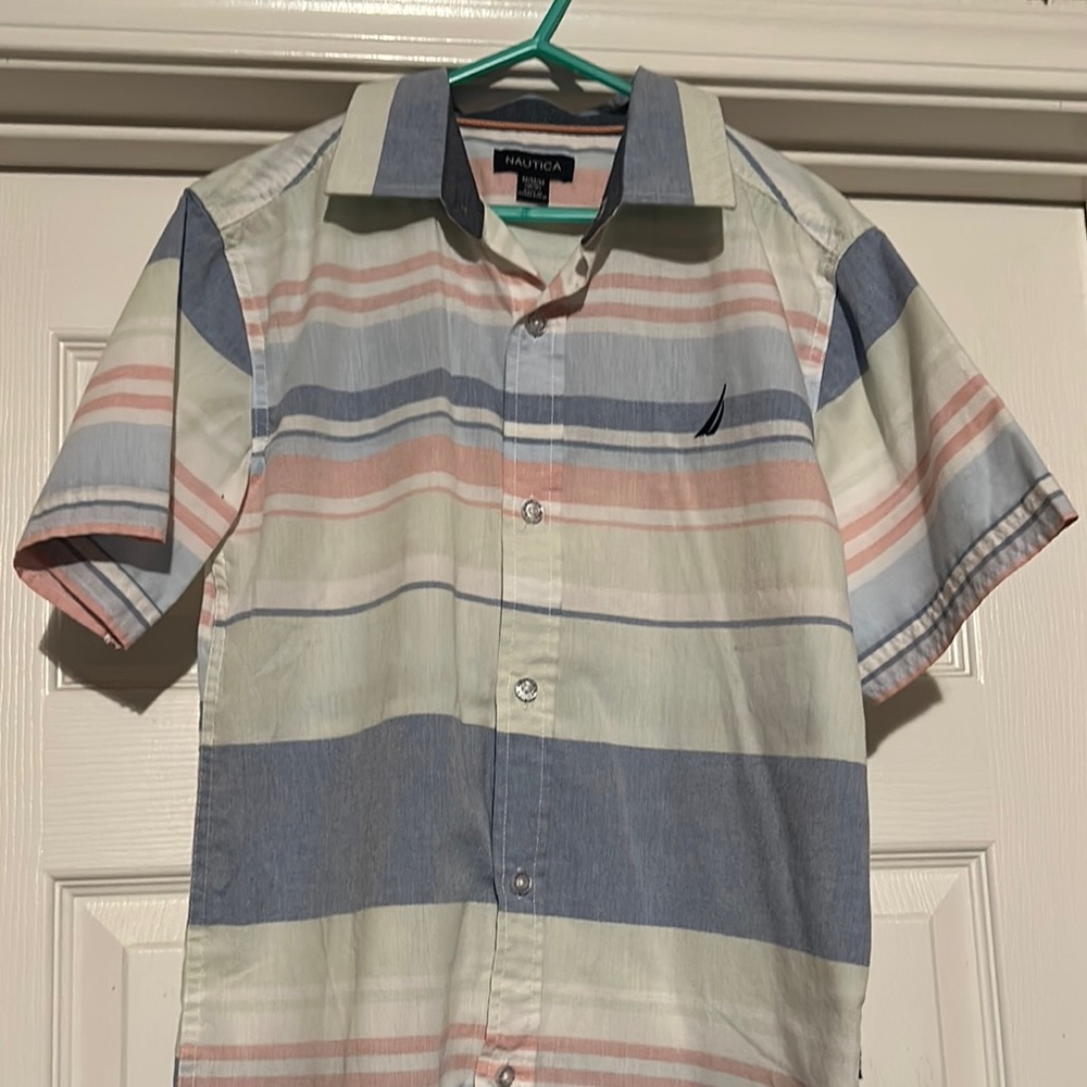 Nautica Blue and White Casual Button Down Shirt